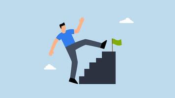 4k animation of businessman skip stair step to reach target. video