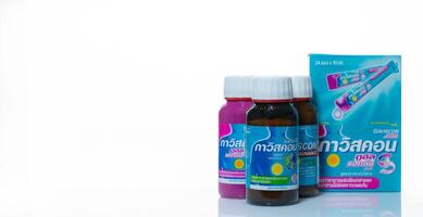 CHONBURI, THAILAND-JANUARY 30, 2023 Gaviscon products. Treating heartburn and indigestion caused by acid reflux and GERD symptoms. Relief of gastroesophageal reflux and upper digestive discomfort. photo