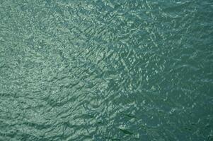 Top view of calm water surface texture with soft natural ripples. Background for eco-friendly design, peaceful concepts, and water sustainability. Blue green lake surface water background. photo