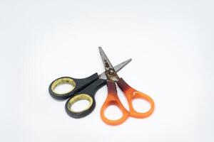 Rusty Broken Scissors isolated in white background photo