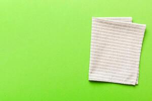 top view with gray kitchen napkin on table photo