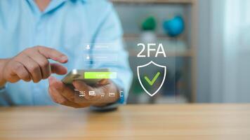Two-factor authentication login security on mobile phone, cyber security concept. photo