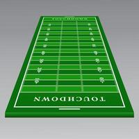 3D vertical view of an American football field with yard markings and touchdown zones, ideal for sports graphics and athletic design projects. vector