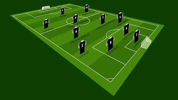 Isometric illustration of a soccer field with player positions labeled. Ideal for sports tactics, coaching strategies, and football analysis vector