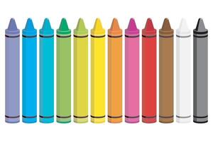 an illustration of a set of colorful crayons arranged in a row, isolated on a white background vector