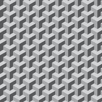 A visually captivating seamless geometric pattern featuring interlocking Y-shaped blocks in grayscale, creating an optical illusion of three-dimensional cubes. This modern design vector