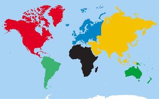 illustration of a world map with continents in different colors. Perfect for education, geography, travel, and infographic projects. vector