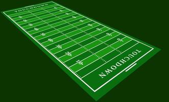 Illustration of an American football field in perspective view with green turf and white markings, labeled TOUCHDOWN zones. Ideal for sports themes and educational content. vector