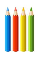 an illustration of four sharpened colored pencils arranged in a row, isolated on a white background vector