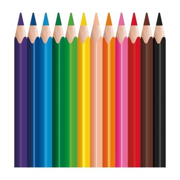 A vertical row of sharpened colored pencils arranged in rainbow order, isolated on white background, perfect for art and design themes vector