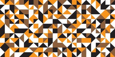 Vibrant abstract geometric pattern with triangles in orange, black, brown, and white. Modern and dynamic seamless background design. vector