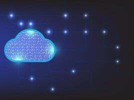 Futuristic cloud computing concept with glowing lines and digital cloud shape on dark background. Perfect for IT, data storage, and technology themes. vector
