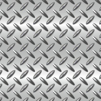 Seamless diamond plate metal texture with raised tread pattern and brushed steel finish. Ideal for industrial backgrounds, floor surfaces, and machinery designs.