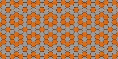 Seamless geometric pattern featuring a honeycomb layout of orange and grey hexagons with brown outlines. This modern, bold design is ideal for backgrounds, textiles, packaging, wallpapers vector