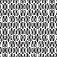 Seamless black and white hexagonal dot pattern, abstract geometric texture ideal for backgrounds, prints, or digital designs. vector