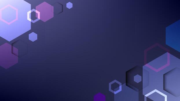 Modern abstract background with layered hexagon shapes in purple and blue tones, ideal for tech, presentation, or futuristic design themes. vector