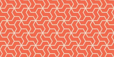 Modern seamless geometric pattern with interlocking hexagonal arrow shapes in coral and beige tones. Ideal for textiles, wallpapers, and digital backgrounds. vector