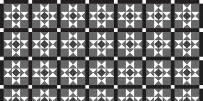 Seamless geometric tile pattern with star motifs in grayscale, ideal for backgrounds, textiles, and digital design. vector