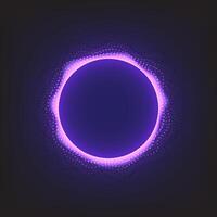 Glowing abstract purple circle with particle light effects on dark background, suitable for sci-fi, digital art, or modern tech designs. vector