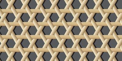 Hexagonal rattan weave pattern with dark gray background. Perfect for furniture design, textures, natural decor, and traditional or tropical-themed projects. vector