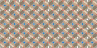 Seamless retro geometric pattern with wave-like curves in earthy tones and accent diamonds, ideal for fabric, wallpaper, and digital design projects. vector