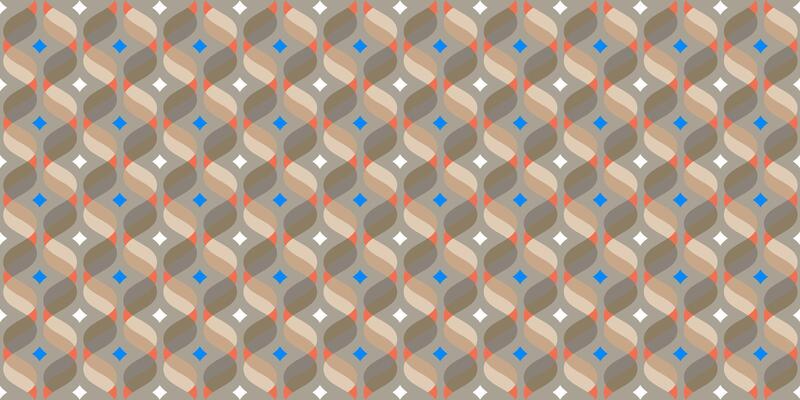 Seamless retro geometric pattern with wave-like curves in earthy tones and accent diamonds, ideal for fabric, wallpaper, and digital design projects.