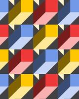 Colorful isometric 3D block pattern with long shadows on a light background, ideal for modern art, textiles, and graphic design projects. vector