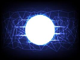Bright glowing core with interconnected blue lines on a dark background, representing digital networks, technology, and energy flow. vector