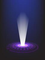 Futuristic digital interface with a glowing beam of light projected from a circular platform. Ideal for sci-fi, technology, or virtual reality themes. vector