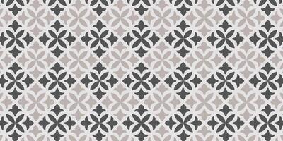 Classic gray seamless tile pattern with floral and geometric elements, ideal for digital backgrounds, wallpapers, and fabric prints. vector