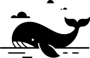 A whale is swimming in the ocean with clouds in the background vector