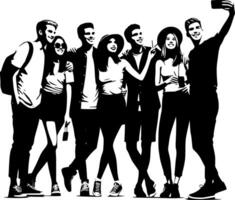 A group of people are taking a selfie vector