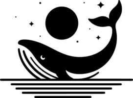 A whale with a moon and stars in the background vector
