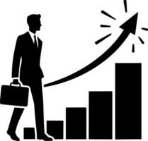 Businessman with briefcase and arrow on bar chart vector