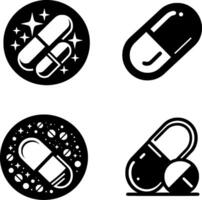 Four pills and capsules icons vector
