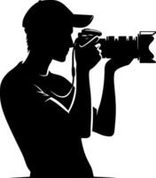 Silhouette of a man holding a camera vector