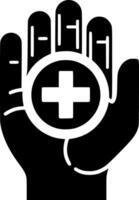 A black and white hand with a cross in it vector