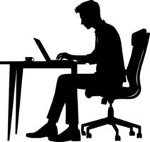 Silhouette of a man working on a laptop vector