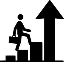 Businessman climbing up stairs with an arrow pointing up vector