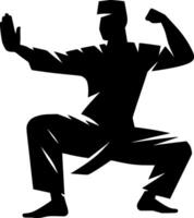A silhouette of a man doing karate vector