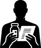 A silhouette of a man holding a jar and a paper vector