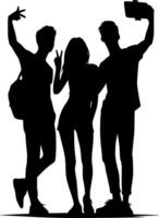 Three people are silhouetted against a white background vector