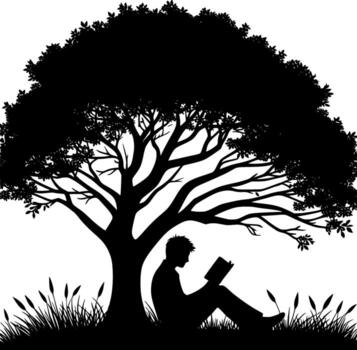 Man reading under tree vector