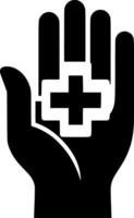 A hand holding a cross in it's palm vector