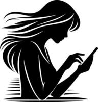 A silhouette of a woman using a cell phone vector