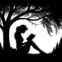 A woman reading under a tree in silhouette vector