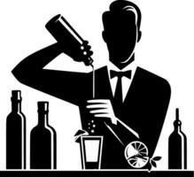 A silhouette of a bartender pouring a drink vector