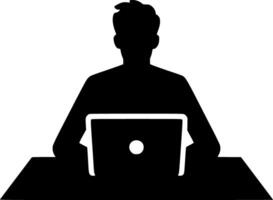 A silhouette of a man sitting at a desk with a laptop vector