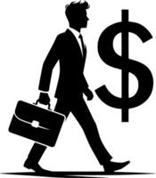 Businessman walking with a briefcase and dollar sign vector