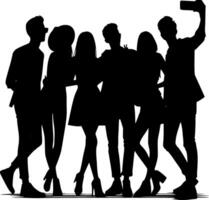 A group of people are silhouetted in front of a white background vector
